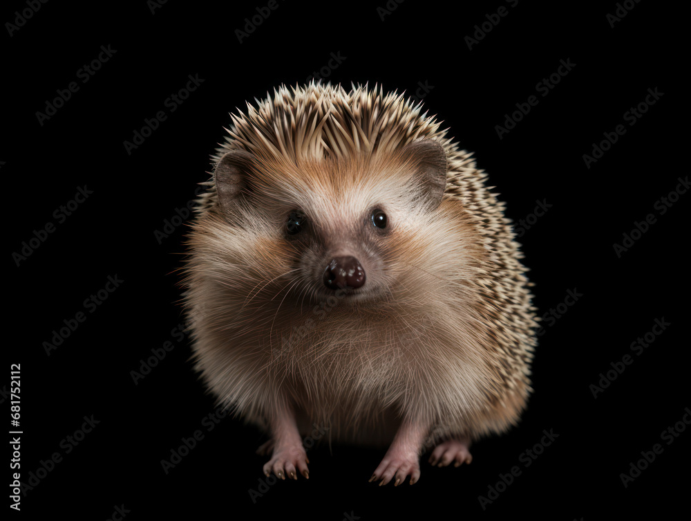 Fototapeta premium Hedgehog Studio Shot Isolated on Clear Black Background, Generative AI