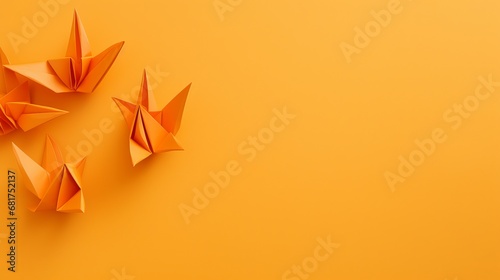 Set of origami paper art make on shinning orange surface