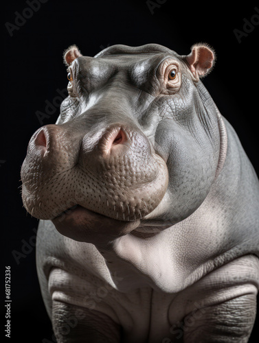 Hippo Studio Shot Isolated on Clear Black Background, Generative AI