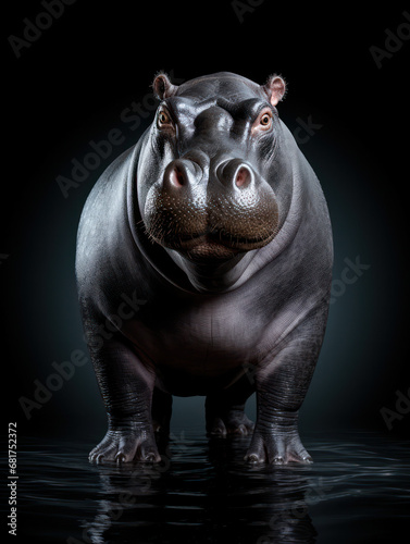 Hippo Studio Shot Isolated on Clear Black Background  Generative AI