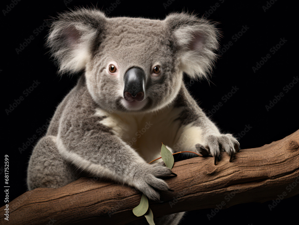 Koala Studio Shot Isolated on Clear Black Background, Generative AI Koala Studio Shot Isolated on Clear Black Background, Generative AI