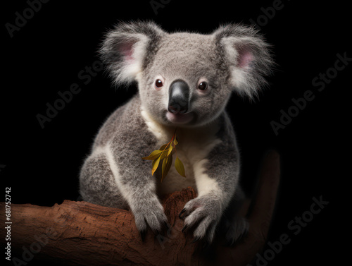 Koala Studio Shot Isolated on Clear Black Background, Generative AI