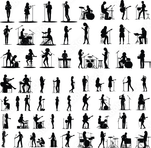 set of silhouette singer musician music group illustration rock band © Redesigner