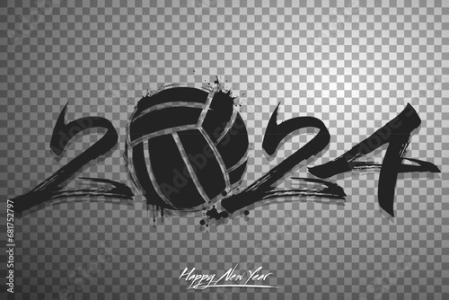 Happy New Year 2024 and volleyball ball