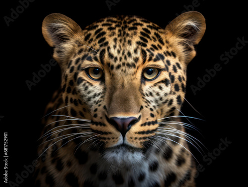 Leopard Studio Shot Isolated on Clear Black Background, Generative AI