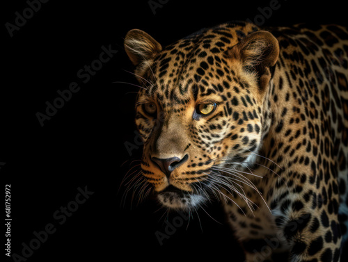 Leopard Studio Shot Isolated on Clear Black Background, Generative AI © Vig
