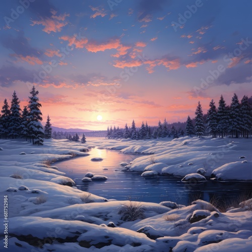Atmospheric evening winter landscape © BrandwayArt