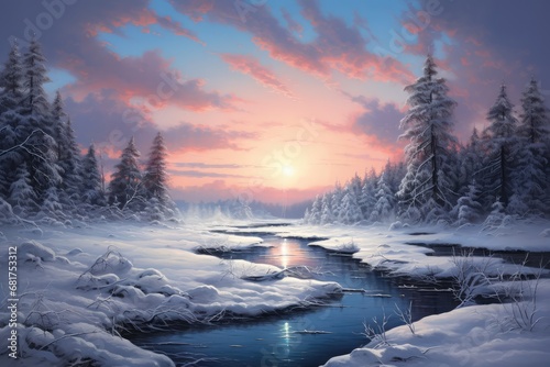 Atmospheric evening winter landscape © BrandwayArt
