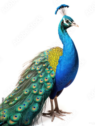 Peacock Studio Shot Isolated on Clear White Background, Generative AI