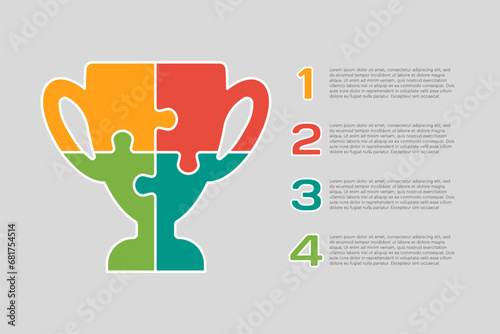 Diagram infographic 4 steps, winner cup puzzle