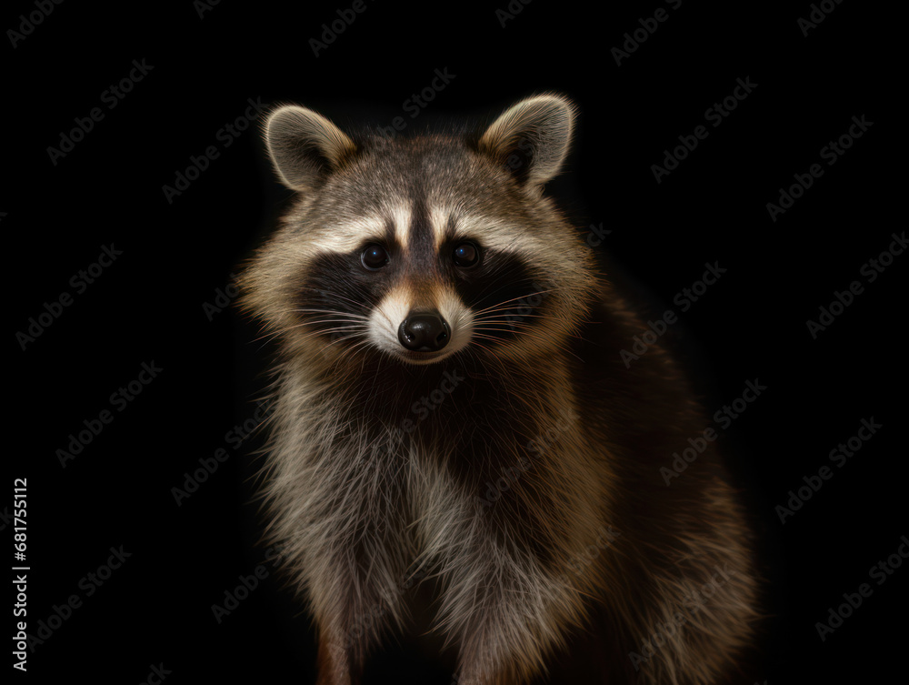 Raccoon Studio Shot Isolated on Clear Black Background, Generative AI