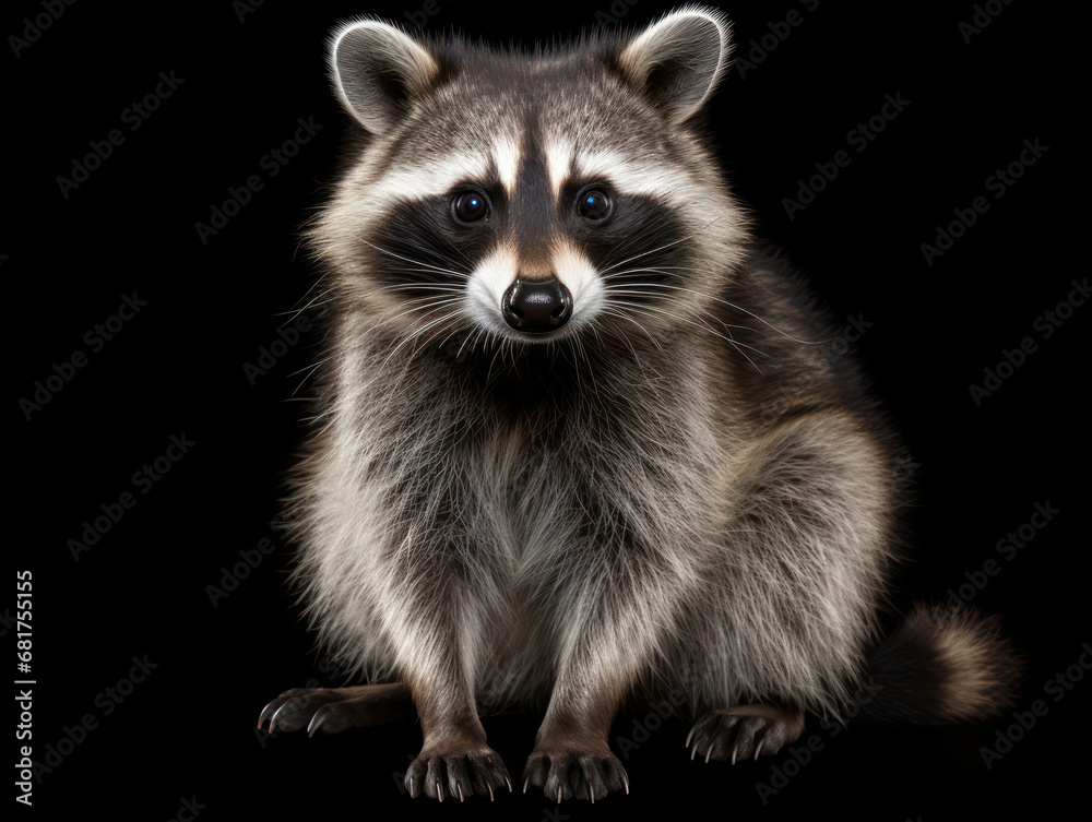 Raccoon Studio Shot Isolated on Clear Black Background, Generative AI Raccoon Studio Shot Isolated on Clear Black Background, Generative AI