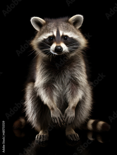 Raccoon Studio Shot Isolated on Clear Black Background, Generative AI © Vig