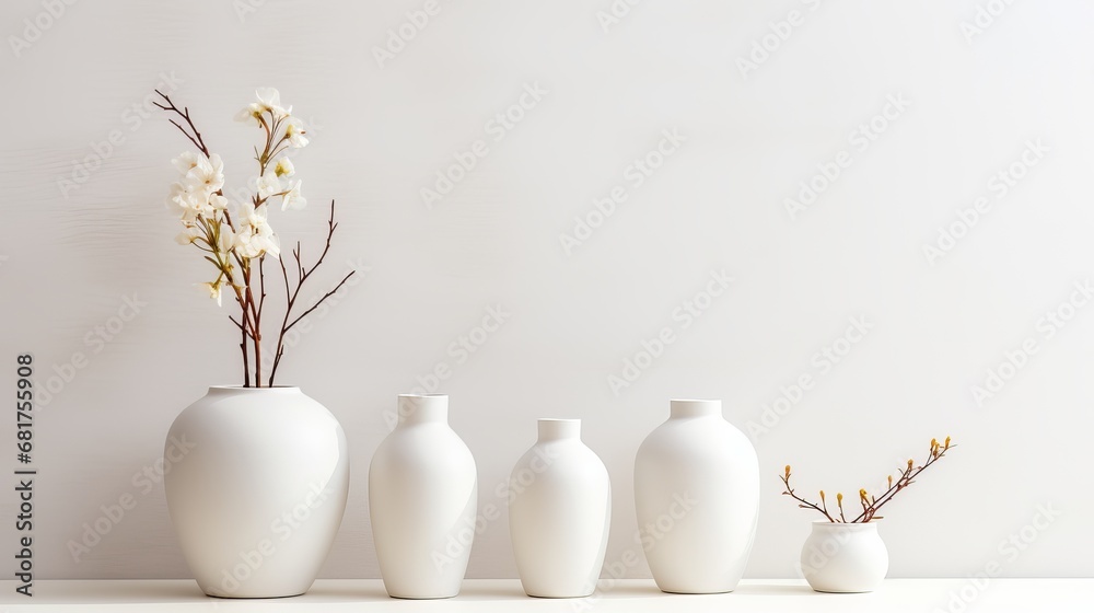 White minimalist vases arrangement