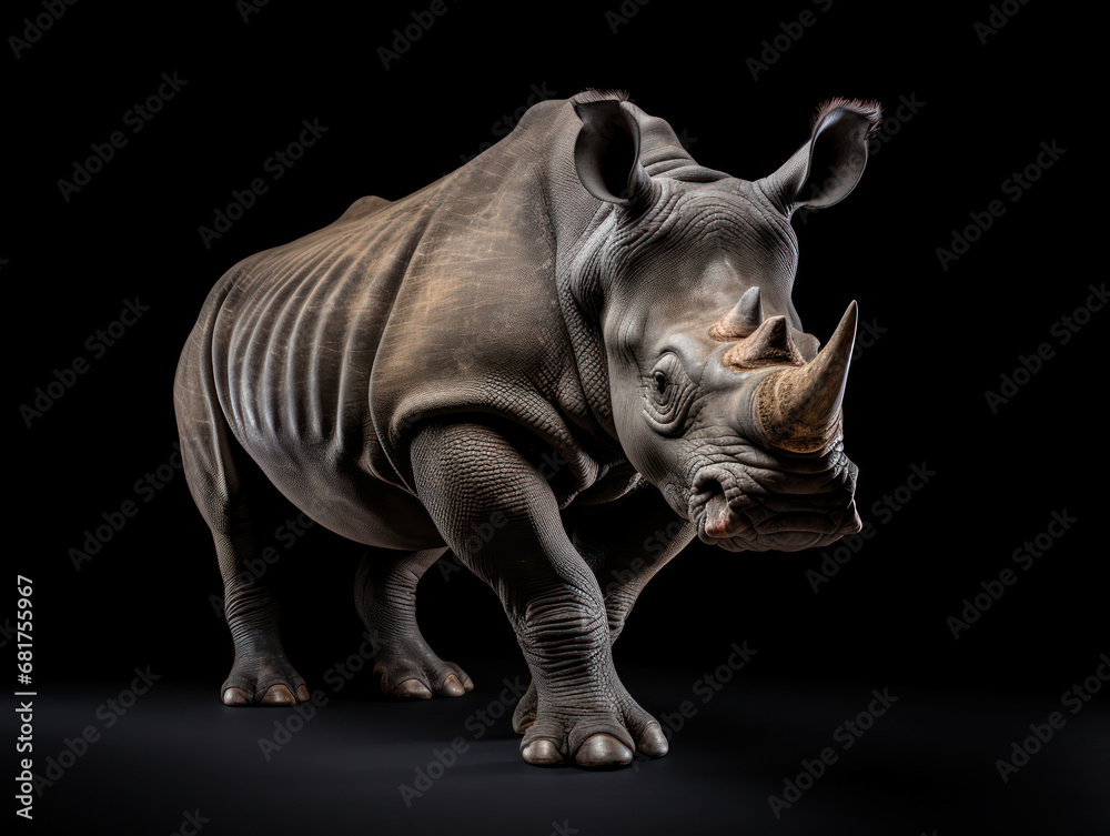 Fototapeta premium Rhino Studio Shot Isolated on Clear Black Background, Generative AI