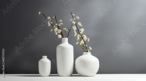 White minimalist vases arrangement
