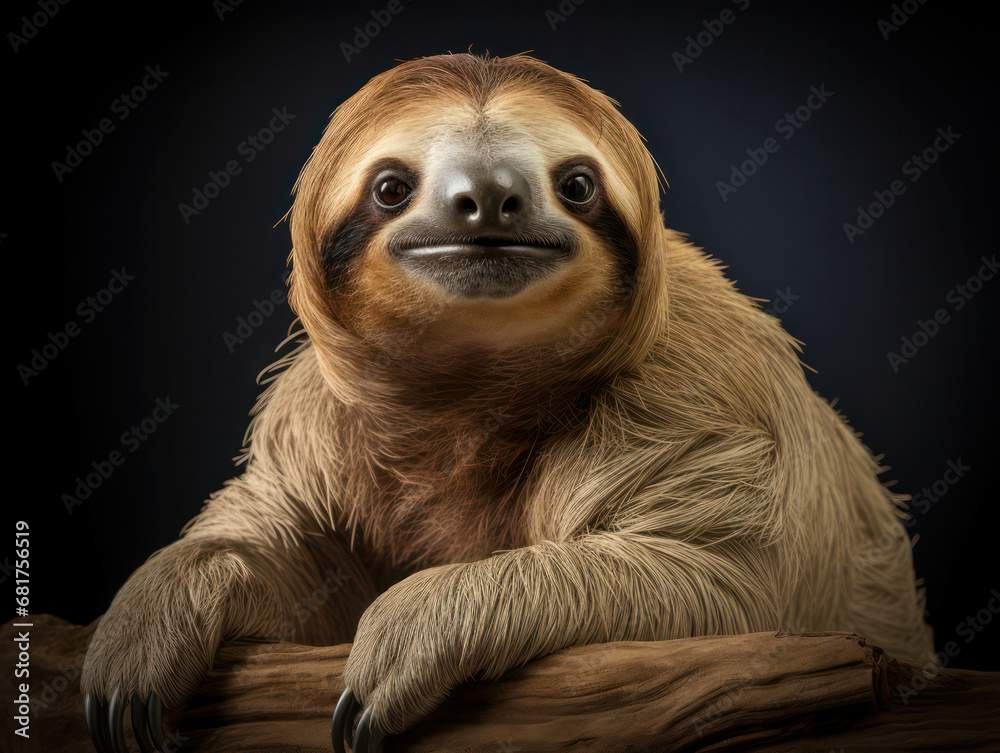 Fototapeta premium Sloth Studio Shot Isolated on Clear Black Background, Generative AI