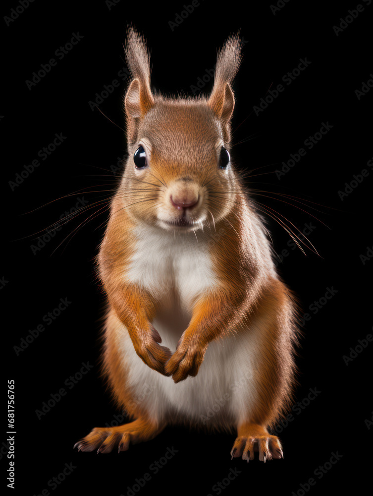 Squirrel Studio Shot Isolated on Clear Black Background, Generative AI Squirrel Studio Shot Isolated on Clear Black Background, Generative AI