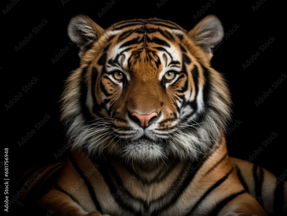 Tiger Studio Shot Isolated on Clear Black Background, Generative AI Tiger Studio Shot Isolated on Clear Black Background, Generative AI