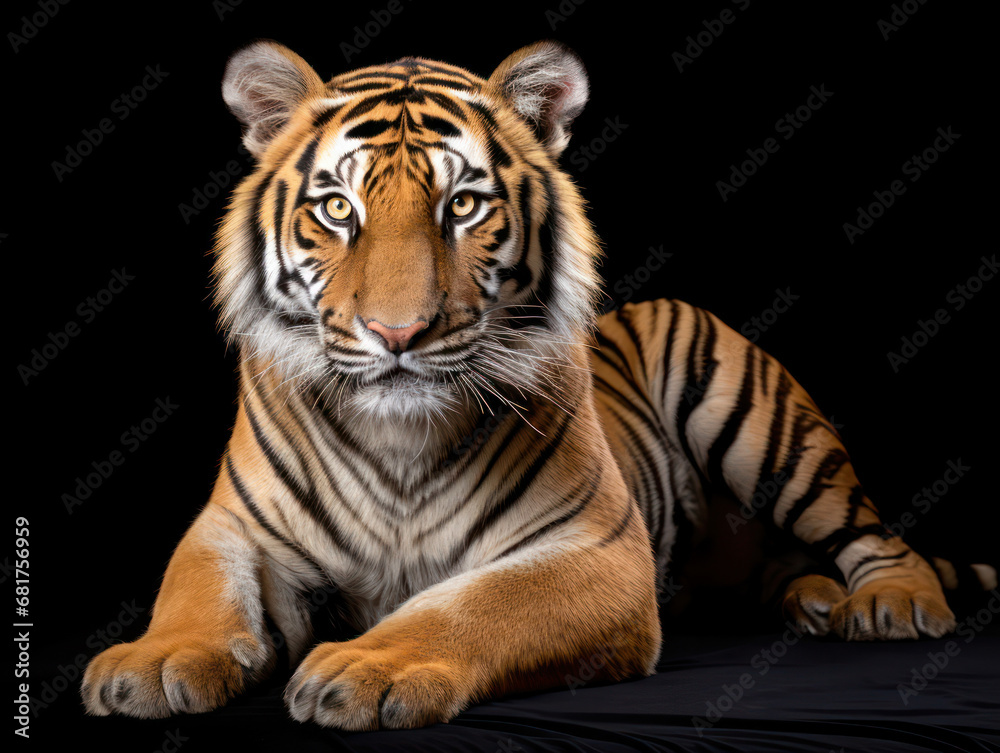 Fototapeta premium Tiger Studio Shot Isolated on Clear Black Background, Generative AI