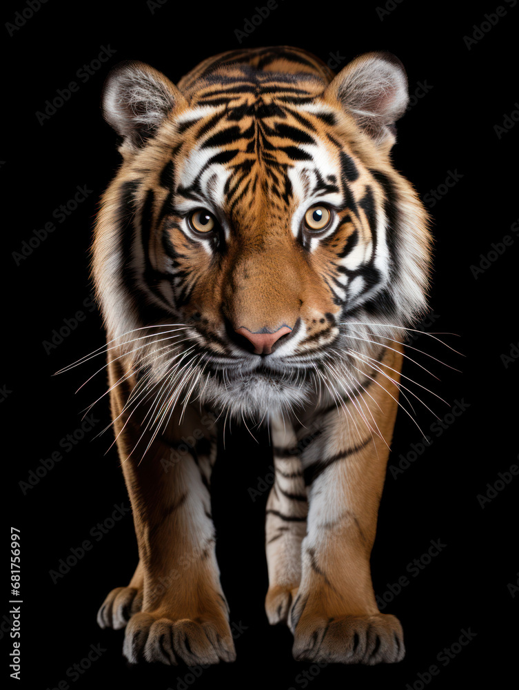 Fototapeta premium Tiger Studio Shot Isolated on Clear Black Background, Generative AI