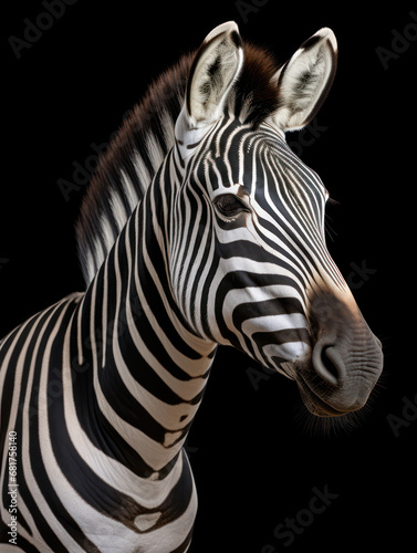 Zebra Studio Shot Isolated on Clear Black Background, Generative AI © Vig