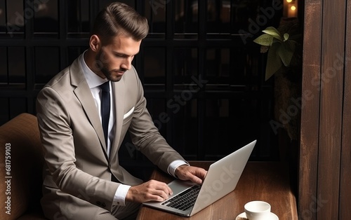 A handsome businessman is l...