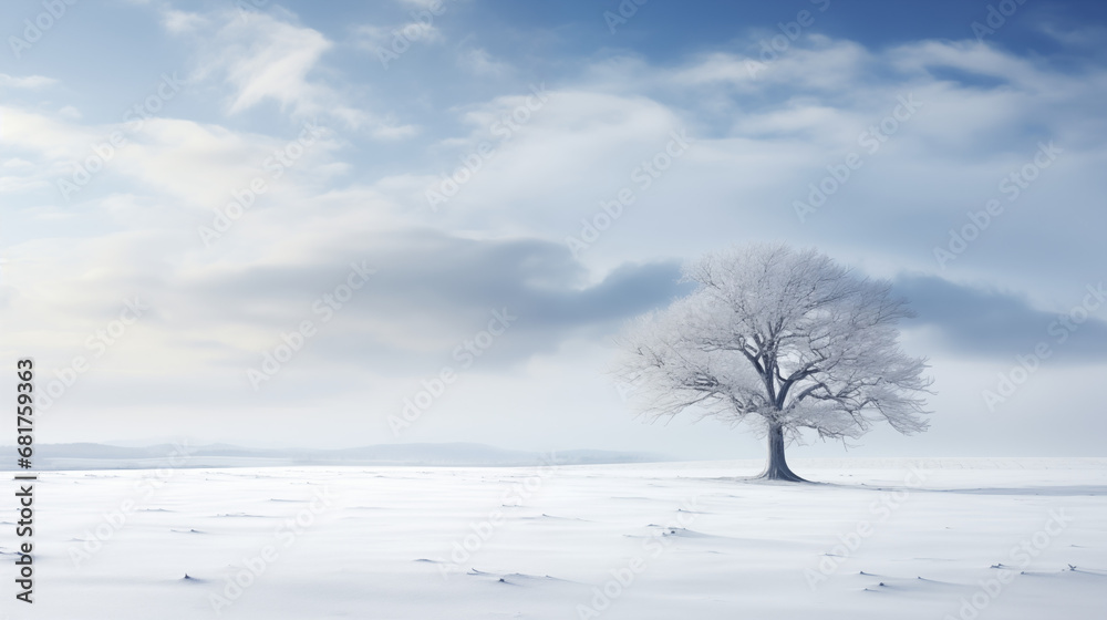 Solitude in the Snow: A Lone Tree in a Winter Landscape Solitude in the Snow: A Lone Tree in a Winter Landscape