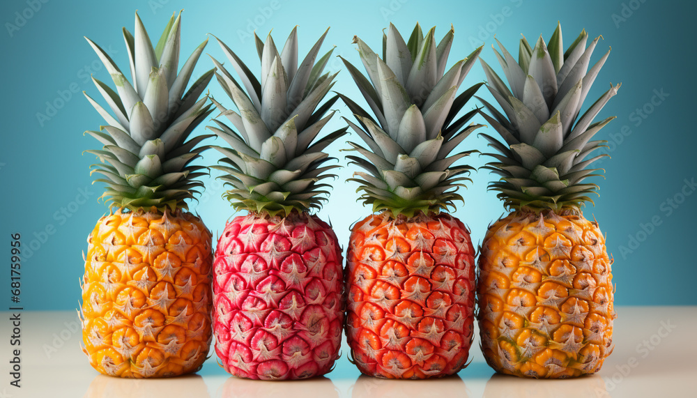 Freshness and sweetness in a row pineapple, nature healthy dessert generated by AI Freshness and sweetness in a row pineapple, nature healthy dessert generated by AI