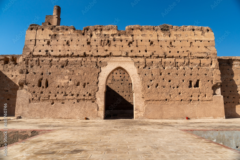 Ruins of the El Badi palace in the city of Marrakech. On a sunny afternoon.