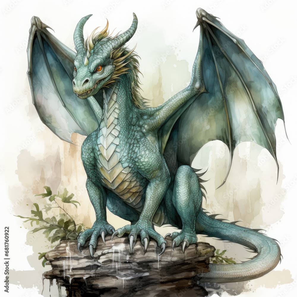 watercolor Dragon clipart, Generative Ai watercolor Dragon clipart, Generative Ai