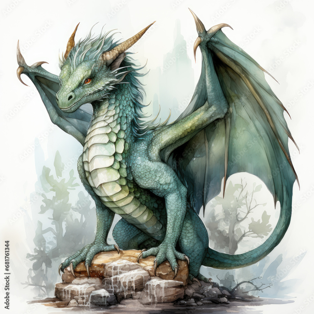 Fototapeta premium watercolor Dragon clipart, Generative Ai