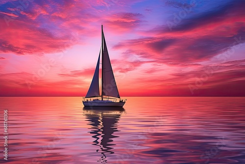 Sailboat on a Crimson Sea: Sunset Sailing
