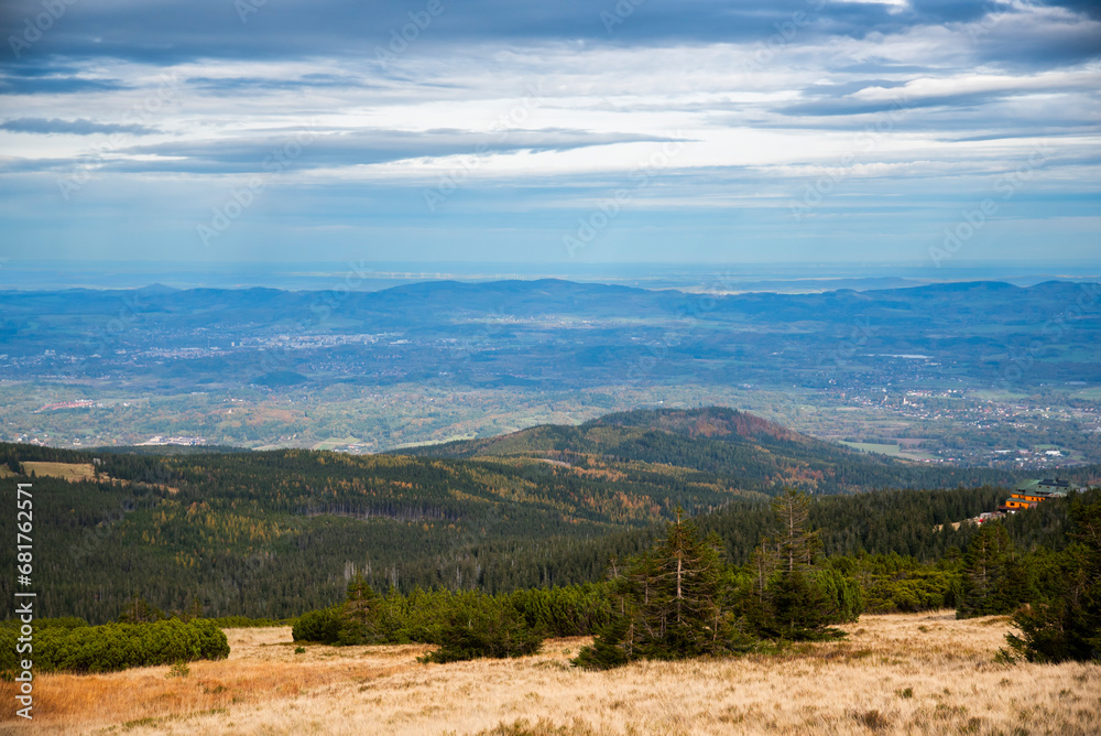 Beautiful autumn landscapes in the Karkonosze Mountains in Poland.