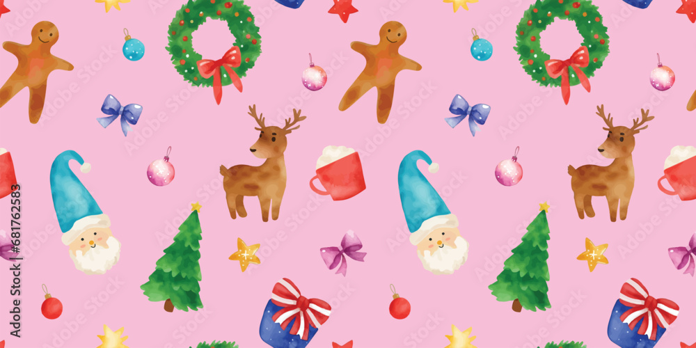 Naklejka premium Watercolor christmas seamless pattern