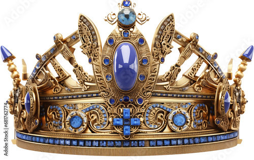 Beautiful Shiny an Ornate Pharaohs Crown with Details Isolated on Transparent Background PNG.