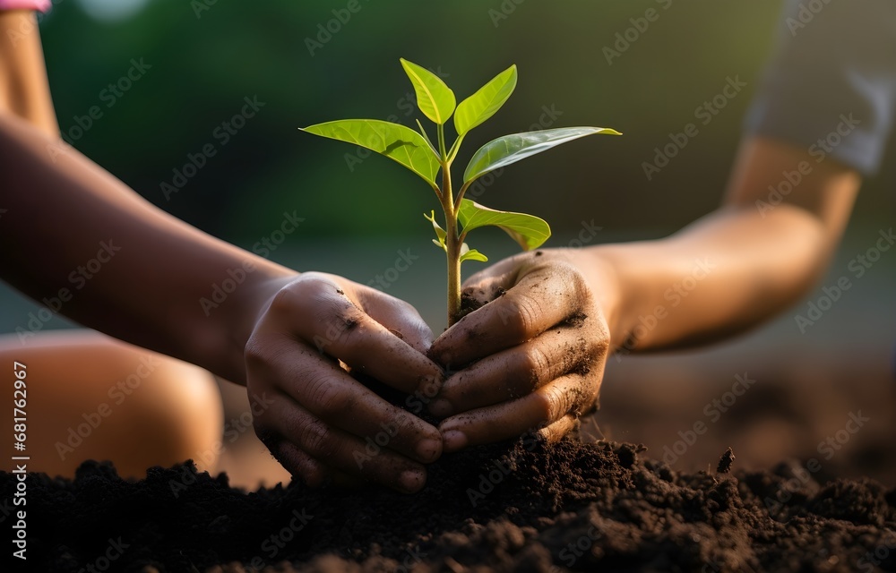 Fototapeta premium Close up woman hand planting young tree
