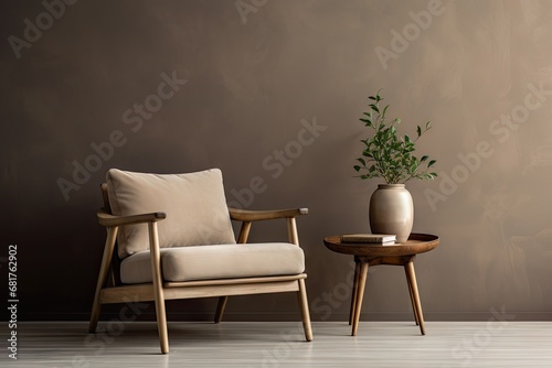 A cozy corner with a chair, plant, and vase, bathed in warm sunlight.