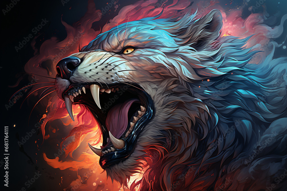 a werewolf, a growling wolf. open mouth and fangs. evil carnivore, a predator. colorful illustration. a werewolf, a growling wolf. open mouth and fangs. evil carnivore, a predator. colorful illustration.