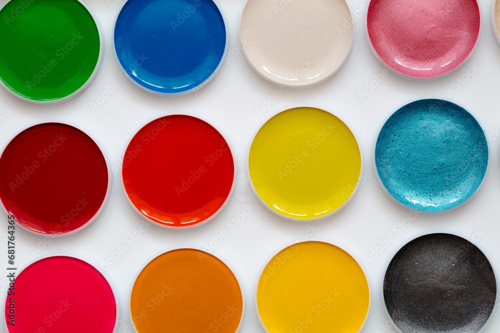 Closeup of new watercolor paint set Closeup of new watercolor paint set