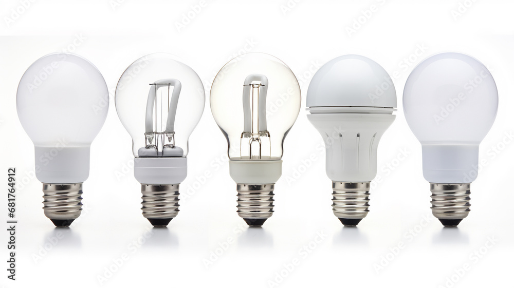 LED light bulbs isolated on white background, AI Generative. LED light bulbs isolated on white background, AI Generative.