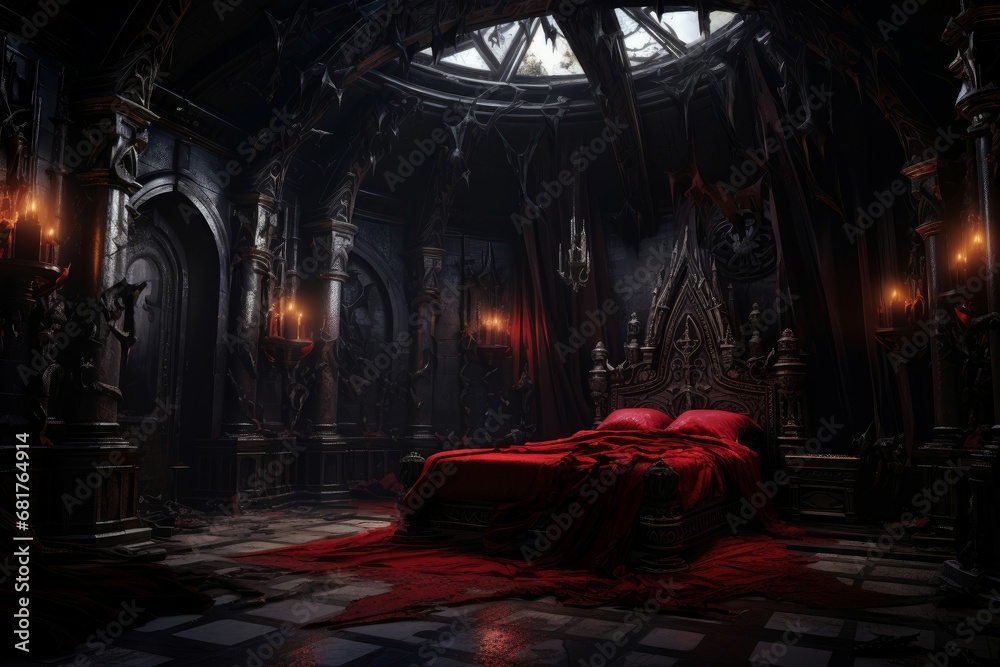 Elaborate Gothic vampire room. Medieval house. Generate Ai Elaborate Gothic vampire room. Medieval house. Generate Ai