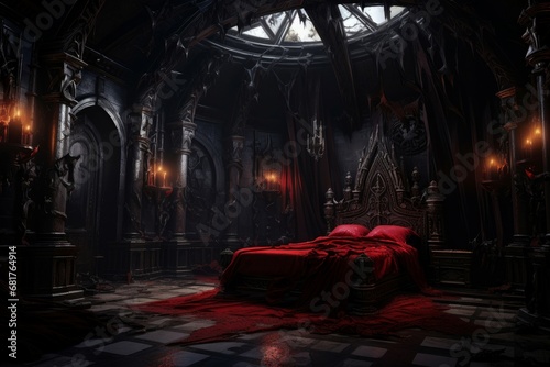 Elaborate Gothic vampire room. Medieval house. Generate Ai