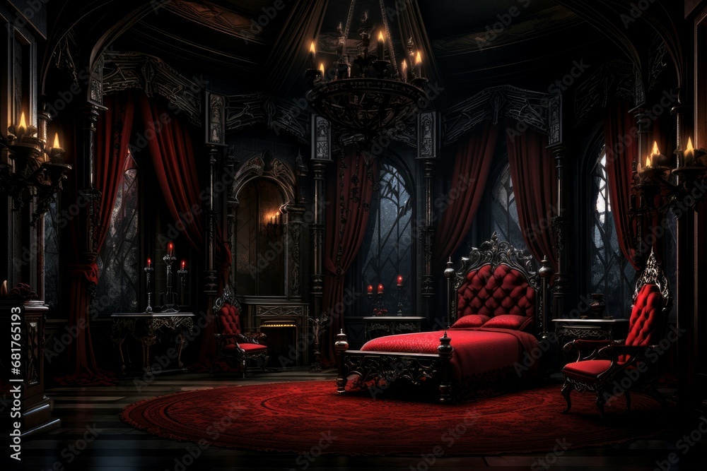 Mysterious Gothic vampire room. Medieval house. Generate Ai