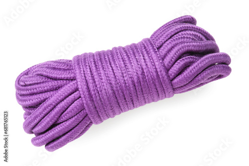 Purple rope from sex shop on white background