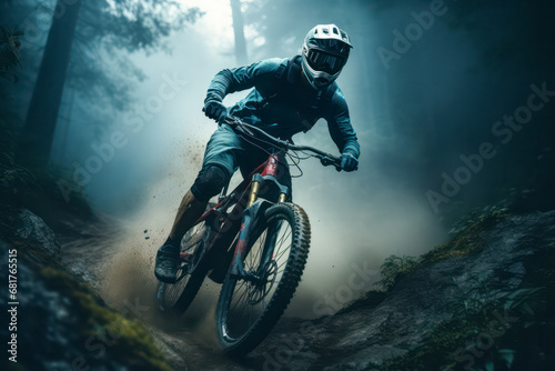 Mountain biker in the forest © eyetronic