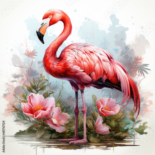 watercolor Flamingo clipart  Generative Ai