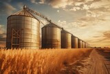 Expansive Grain silos countryside. Crop farm. Generate Ai