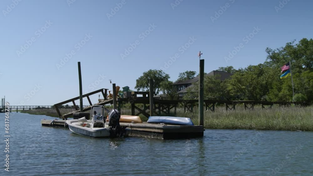 Boat dock on inlet near ocean Boat dock on inlet near ocean