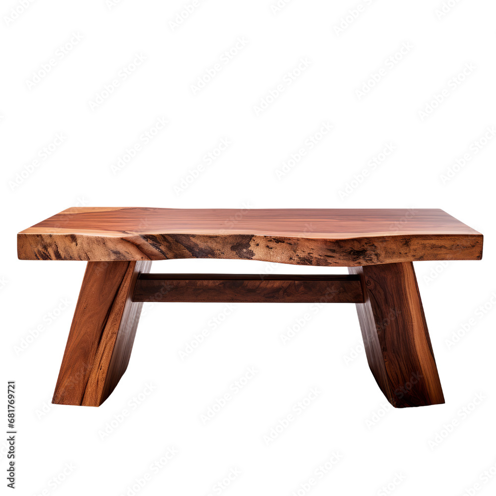 A rustic, heavy-set sturdy wooden coffee table with thick legs and a sturdy build, isolated on transparent background. A rustic, heavy-set sturdy wooden coffee table with thick legs and a sturdy build, isolated on transparent background.